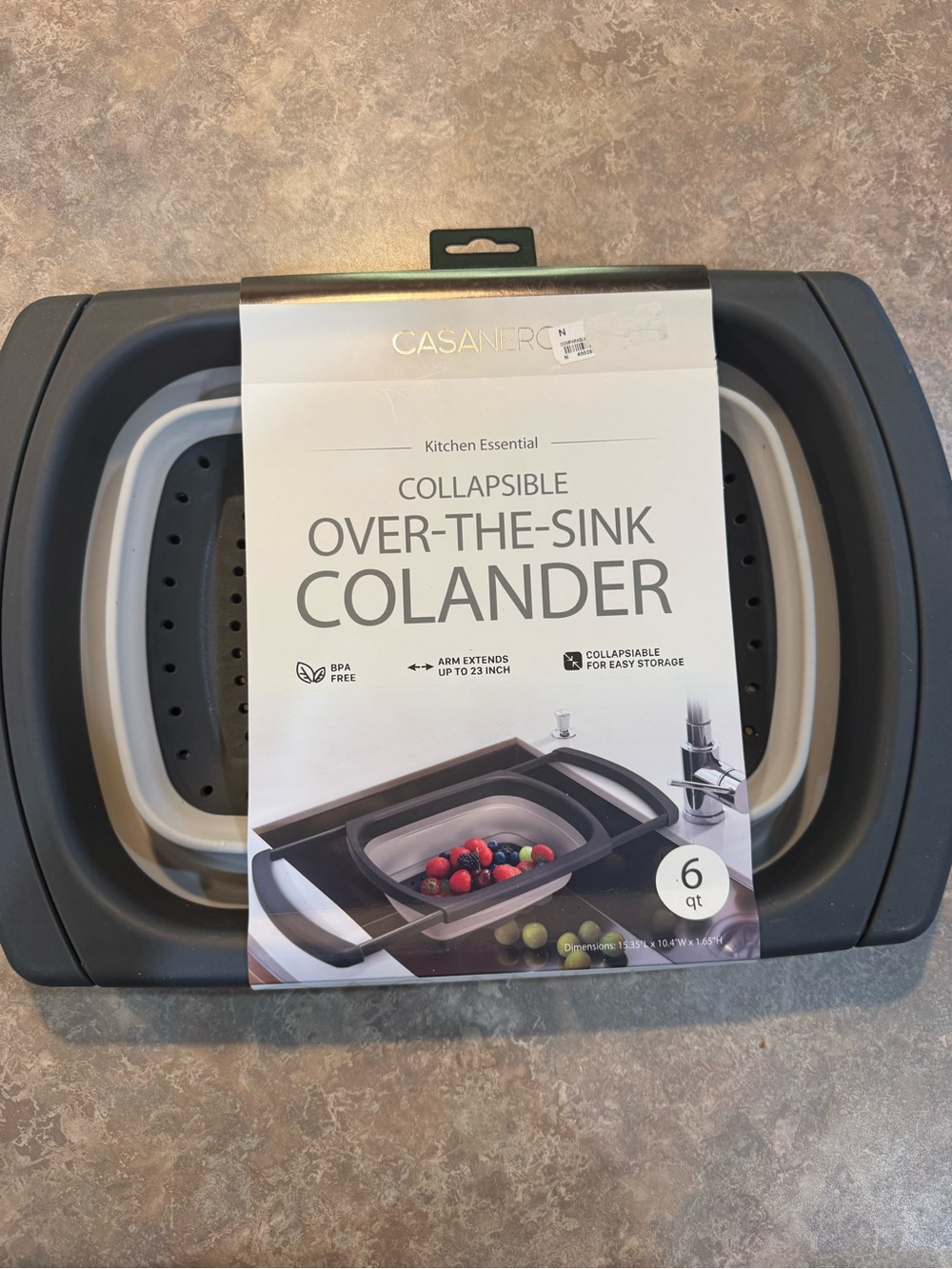 New Collapsible Over-the-Sink Colander - Gray/White